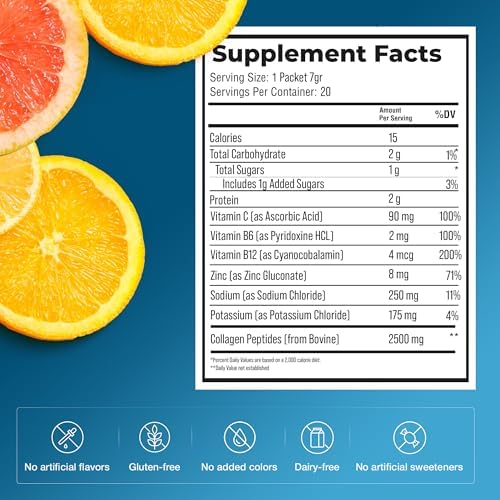 The Frozen Bean Sunkist Collagen Drink Mix - Hydration Strawberry Lemon Electrolyte Drink for Women with Vitamin C, Zinc, Collagen Peptides, Naturally Flavored - 20 Pack