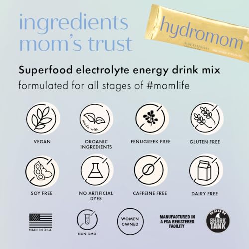 Boobie Hydromom Superfood Electrolyte Drink Mix, Blue Raspberry Lemonade | Refreshing Energy & Hydration Boost for Mamas | On-The-Go & Travel Essentials for Pregnancy, Lactation, & Beyond, 15 Packets