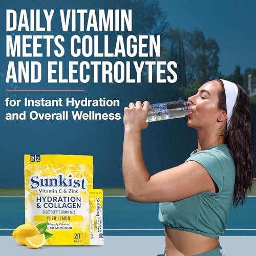 The Frozen Bean Sunkist Collagen Drink Mix - Hydration Strawberry Lemon Electrolyte Drink for Women with Vitamin C, Zinc, Collagen Peptides, Naturally Flavored - 20 Pack