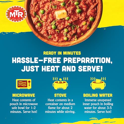 MTR - Shahi Paneer - Mild Tomato Gravy with Cottage Cheese - Authentic Indian Flavors - Flavorful, Easy, Ready-to-Eat Meal - Experience the Richness of Paneer in a Hearty Tomato Curry (Pack of 6)