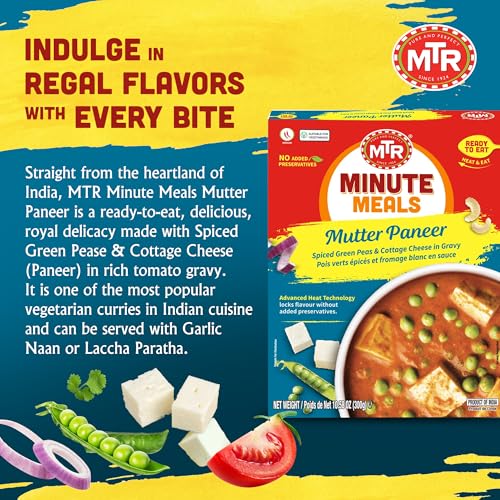 MTR - Shahi Paneer - Mild Tomato Gravy with Cottage Cheese - Authentic Indian Flavors - Flavorful, Easy, Ready-to-Eat Meal - Experience the Richness of Paneer in a Hearty Tomato Curry (Pack of 6)
