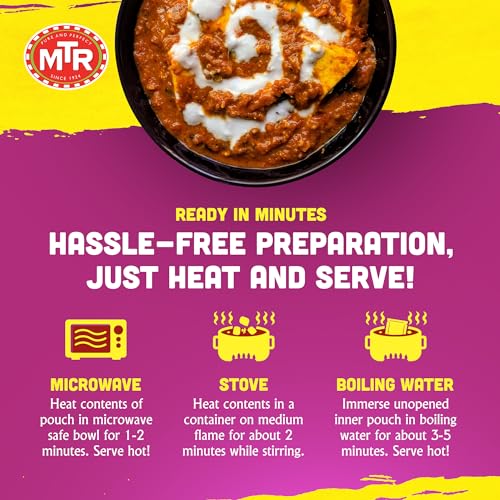 MTR - Shahi Paneer - Mild Tomato Gravy with Cottage Cheese - Authentic Indian Flavors - Flavorful, Easy, Ready-to-Eat Meal - Experience the Richness of Paneer in a Hearty Tomato Curry (Pack of 6)
