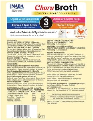 INABA Churu Broth for Cats Senior 10+, Side Dish Pouch, 1.4 Ounces per Pouch, 12 Pouches Total, Chicken & Tuna Recipe