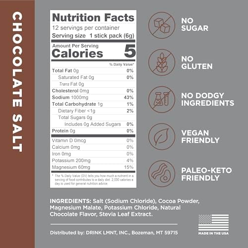 Drink LMNT Zero Sugar Hot Chocolate or Coffee Mixer - Chocolate Salt | Drink Mix | 30-Count