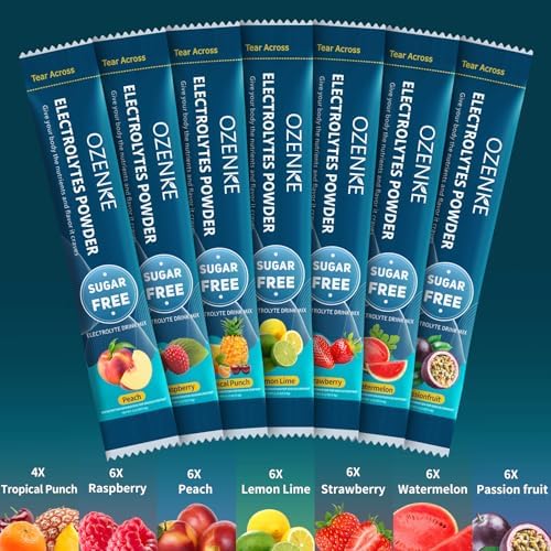 Electrolytes Powder Packets, Hydration Packets, Electrolytes Powder No Sugar, Portable Electrolyte Drink Mix for Rapid Hydration, Sugar Free & Low Sodium | 0 Calorie | 7 Flavors | 20 Sticks