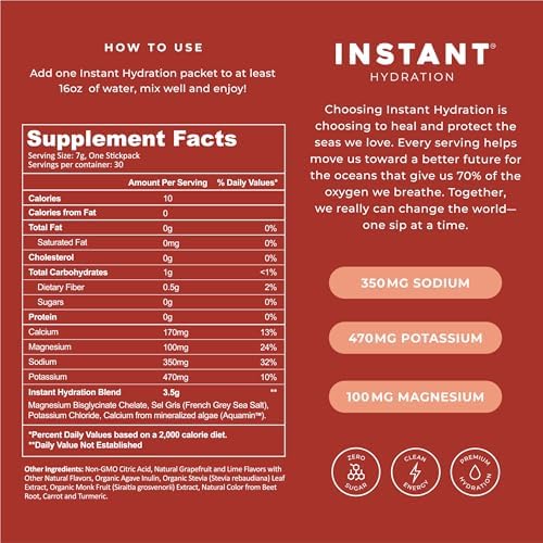 Instant Hydration Electrolytes Powder Packets - Raspberry Electrolyte Drink Mix - Zero Sugar - Keto, Vegan, Gluten-Free, Non-GMO - Boost Recovery, Brain Health, Muscle & Tissue Support- 30 Sticks