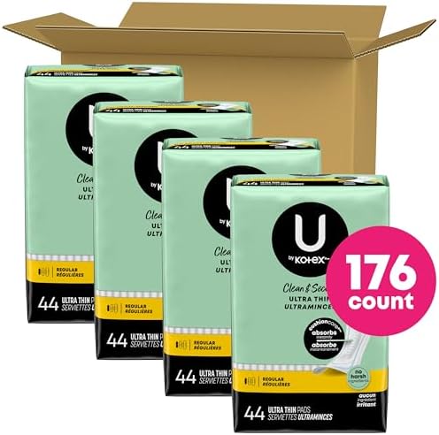 U by Kotex Ultra Thin Pads, Clean & Secure, Heavy Absorbency, 56 Count (Packaging May Vary)
