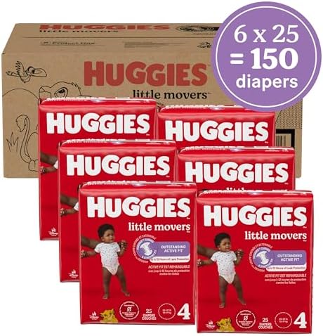 Huggies Size 4 Diapers, Little Movers Baby Diapers, Size 4 (22-37 lbs), 22 Count, Packaging May Vary
