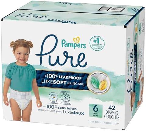 Pampers Pure Protection Baby Diapers, Size 1 (8-14 lbs), 82 Count, Up to 100% Leakproof, Premium Plant-based Skin Protection, Hypoallergenic Soft Diapers