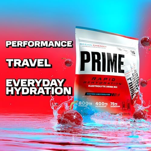 Prime Rapid Rehydration Electrolyte Powder Sticks, Berry Citrus Rush, Sugar Free Hydration Drink Mix with Sodium, Potassium & B Vitamins, Caffeine Free, 16 Count