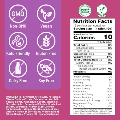 Venture Pal Sugar Free Electrolyte Powder Packets - Liquid Daily IV Hydration Packets | Electrolytes Drink Mix with 5 Vitamins & 7 Electrolytes | Keto Friendly | Non-GMO | Certified Vegan | 16 Sticks