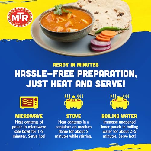 MTR - Shahi Paneer - Mild Tomato Gravy with Cottage Cheese - Authentic Indian Flavors - Flavorful, Easy, Ready-to-Eat Meal - Experience the Richness of Paneer in a Hearty Tomato Curry (Pack of 6)