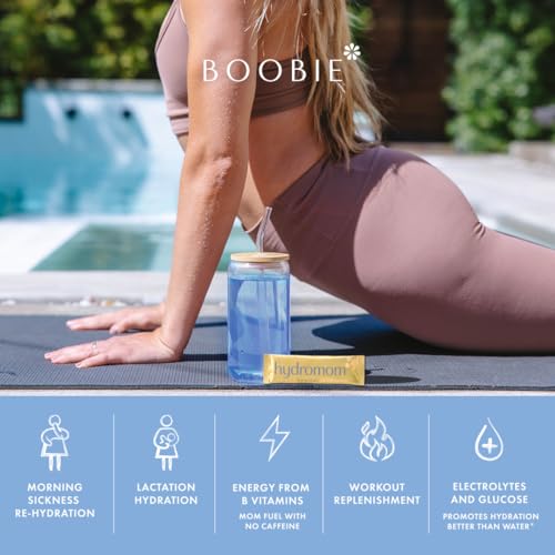 Boobie Hydromom Superfood Electrolyte Drink Mix, Blue Raspberry Lemonade | Refreshing Energy & Hydration Boost for Mamas | On-The-Go & Travel Essentials for Pregnancy, Lactation, & Beyond, 15 Packets