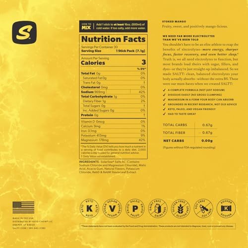 Keto Chow SALTT Electrolytes Powder Packets, Booyah Berry (30 Hydration Packets) - Magnesium, Potassium, Sodium, Trace Minerals - Vegan, Sugar Free, Gluten Free - Travel Essentials - Made in USA