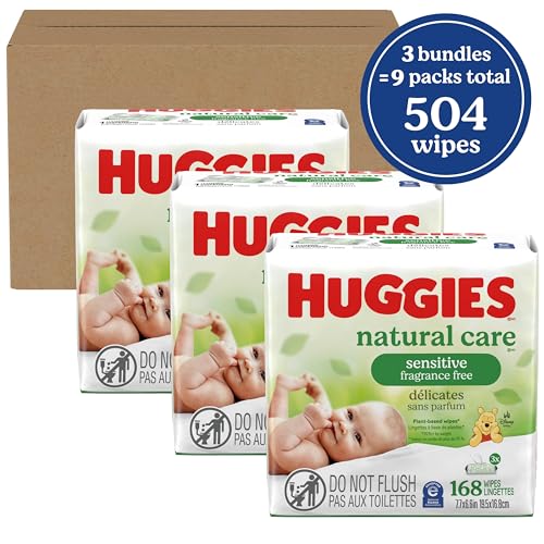 Huggies Natural Care Sensitive Baby Wipes, Unscented, Hypoallergenic, 6 Flip-Top Packs (288 Wipes Total)