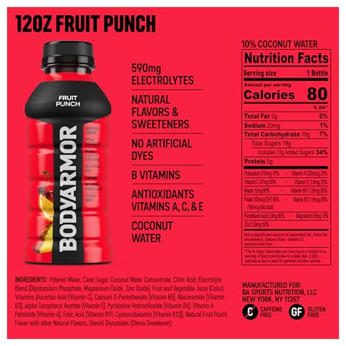 BODYARMOR Sports Drink Sports Beverage, Blue Raspberry, Natural Flavors With Vitamins, Potassium-Packed Electrolytes, No Preservatives, Perfect For Athletes, 12 ounce (Pack of 8)