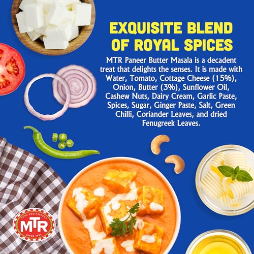 MTR - Shahi Paneer - Mild Tomato Gravy with Cottage Cheese - Authentic Indian Flavors - Flavorful, Easy, Ready-to-Eat Meal - Experience the Richness of Paneer in a Hearty Tomato Curry (Pack of 6)