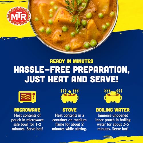 MTR - Shahi Paneer - Mild Tomato Gravy with Cottage Cheese - Authentic Indian Flavors - Flavorful, Easy, Ready-to-Eat Meal - Experience the Richness of Paneer in a Hearty Tomato Curry (Pack of 6)