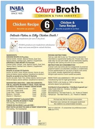 INABA Churu Broth for Cats Senior 10+, Side Dish Pouch, 1.4 Ounces per Pouch, 12 Pouches Total, Chicken & Tuna Recipe
