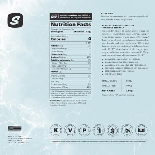 Keto Chow SALTT Electrolytes Powder Packets, Booyah Berry (30 Hydration Packets) - Magnesium, Potassium, Sodium, Trace Minerals - Vegan, Sugar Free, Gluten Free - Travel Essentials - Made in USA