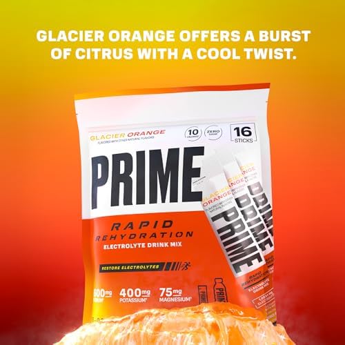Prime Rapid Rehydration Electrolyte Powder Sticks, Berry Citrus Rush, Sugar Free Hydration Drink Mix with Sodium, Potassium & B Vitamins, Caffeine Free, 16 Count