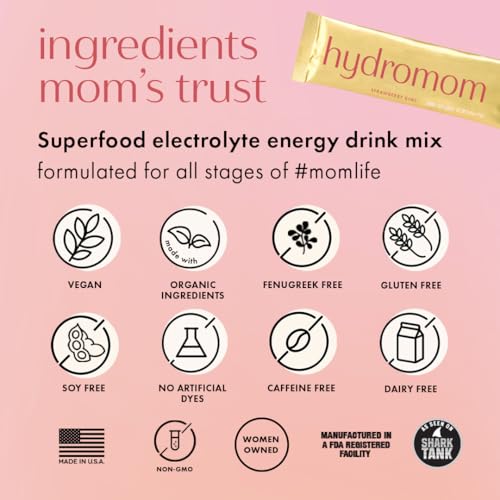 Boobie Hydromom Superfood Electrolyte Drink Mix, Blue Raspberry Lemonade | Refreshing Energy & Hydration Boost for Mamas | On-The-Go & Travel Essentials for Pregnancy, Lactation, & Beyond, 15 Packets