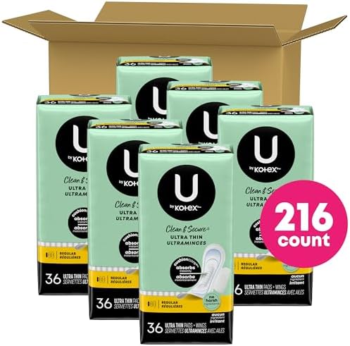 U by Kotex Ultra Thin Pads, Clean & Secure, Heavy Absorbency, 56 Count (Packaging May Vary)