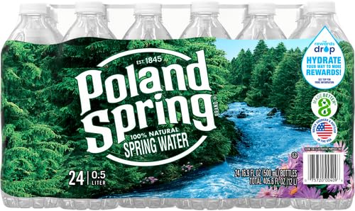 Poland Spring Maine Spring Water Bottles, 24 Pack – Crisp, Still Bottled Water with Naturally Balanced Occurring Minerals & Electrolytes for Taste - 16.9 Fl Oz