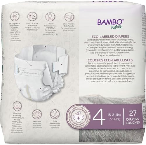 Bambo Nature Premium Eco-Friendly Baby Diapers, Size 5 (27-40 Lbs), 150 Count (6 Packs of 25)