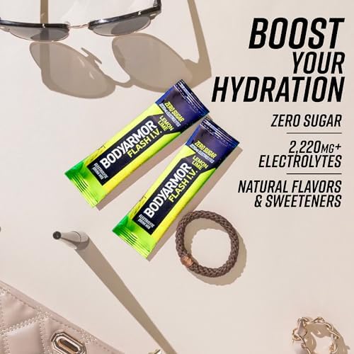 BODYARMOR Flash IV Electrolyte Packets, Strawberry Kiwi - Zero Sugar Drink Mix, Single Serve Packs, Coconut Water Powder (6 Count)