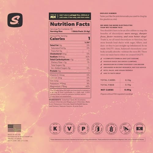 Keto Chow SALTT Electrolytes Powder Packets, Booyah Berry (30 Hydration Packets) - Magnesium, Potassium, Sodium, Trace Minerals - Vegan, Sugar Free, Gluten Free - Travel Essentials - Made in USA
