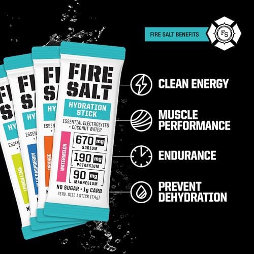 Fire Science Fire Salt Hydration Sticks, Electrolytes & Coconut Water, Hydration Drink Mix with Magnesium, Potassium & Sodium, Zero Sugar, Single Serve On The Go Packs, Variety Pack Flavors, 32 Count