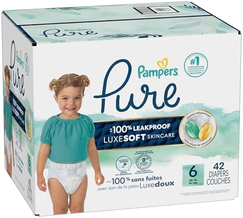 Pampers Pure Protection Baby Diapers, Size 1 (8-14 lbs), 82 Count, Up to 100% Leakproof, Premium Plant-based Skin Protection, Hypoallergenic Soft Diapers