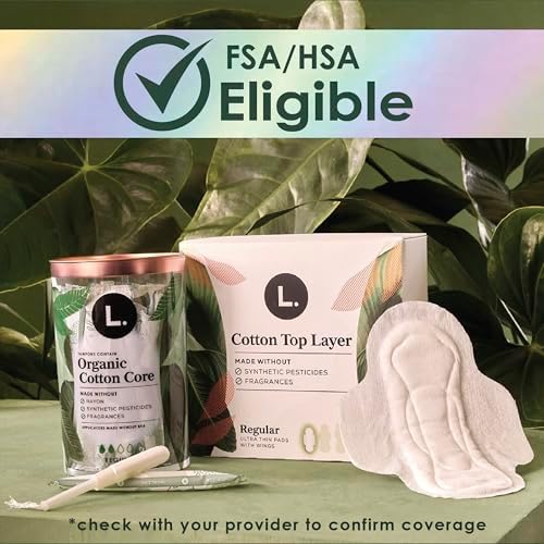 L. Ultra Thin Pads for Women, Overnight Absorbency, Organic Cotton Top Layer, Unscented Pads with Wings, 96 Count (4 Packs of 24)