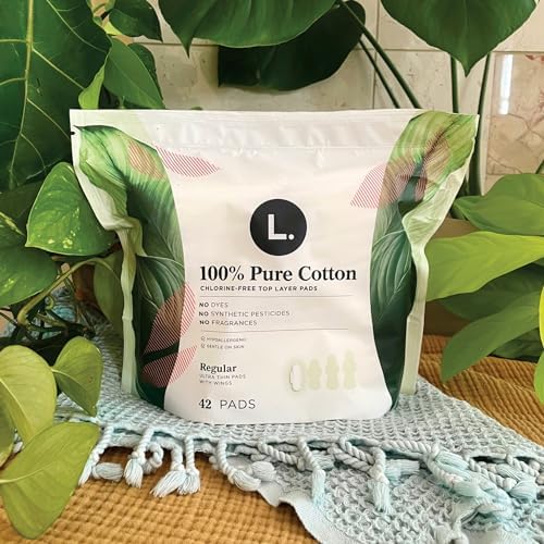 L. Ultra Thin Pads for Women, Overnight Absorbency, Organic Cotton Top Layer, Unscented Pads with Wings, 96 Count (4 Packs of 24)