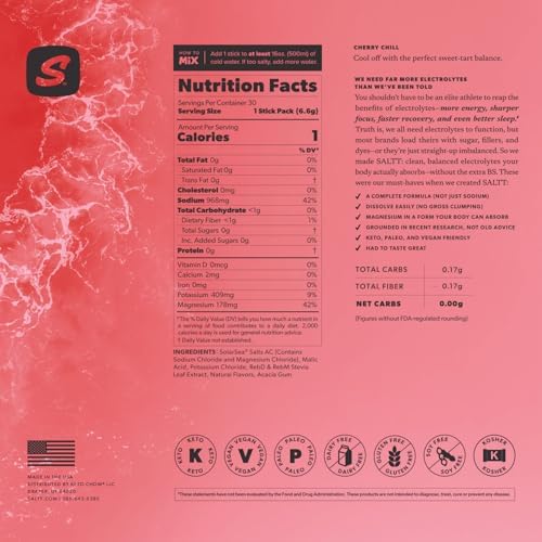 Keto Chow SALTT Electrolytes Powder Packets, Booyah Berry (30 Hydration Packets) - Magnesium, Potassium, Sodium, Trace Minerals - Vegan, Sugar Free, Gluten Free - Travel Essentials - Made in USA