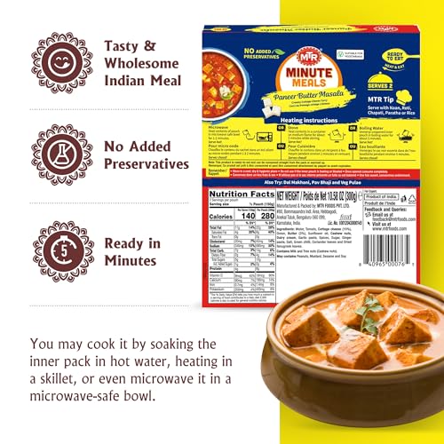 MTR - Shahi Paneer - Mild Tomato Gravy with Cottage Cheese - Authentic Indian Flavors - Flavorful, Easy, Ready-to-Eat Meal - Experience the Richness of Paneer in a Hearty Tomato Curry (Pack of 6)