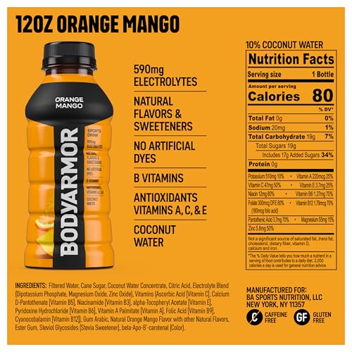 BODYARMOR Sports Drink Sports Beverage, Blue Raspberry, Natural Flavors With Vitamins, Potassium-Packed Electrolytes, No Preservatives, Perfect For Athletes, 12 ounce (Pack of 8)