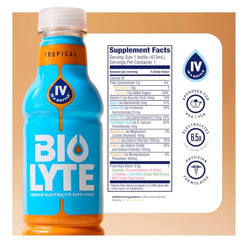 BIOLYTE Electrolyte Drink - Doctor-Formulated Hydration Drink, HSA & FSA Electrolytes Water, Chemotherapy Must Haves for Women & Men, Rehydration IV Liquid in a Bottle - Lemon Lime, 16 Fl Oz (12 Pack)