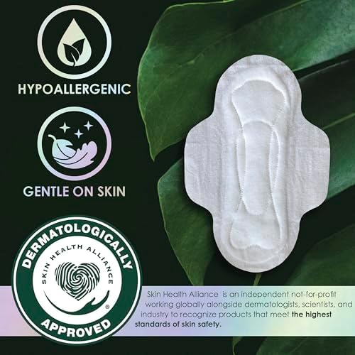 L. Ultra Thin Pads for Women, Overnight Absorbency, Organic Cotton Top Layer, Unscented Pads with Wings, 96 Count (4 Packs of 24)