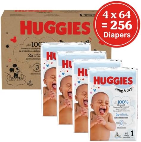 Huggies Size 1 Diapers, Snug & Dry Newborn Diapers, Size 1 (8-14 lbs), 128 Count, Packaging May Vary
