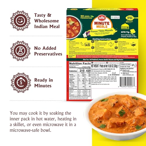 MTR - Shahi Paneer - Mild Tomato Gravy with Cottage Cheese - Authentic Indian Flavors - Flavorful, Easy, Ready-to-Eat Meal - Experience the Richness of Paneer in a Hearty Tomato Curry (Pack of 6)