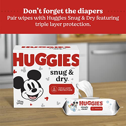 Huggies Simply Clean Unscented Baby Diaper Wipes, 3 Flip-Top Packs (192 Wipes Total), Packaging May Vary