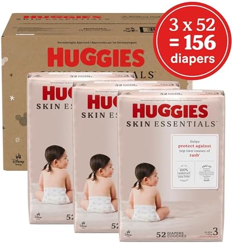 Huggies Size 2 Diapers, Skin Essentials Baby Diapers, Size 2 (12-18 lbs), 74 Count, Packaging May Vary