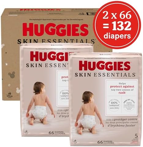 Huggies Size 2 Diapers, Skin Essentials Baby Diapers, Size 2 (12-18 lbs), 74 Count, Packaging May Vary
