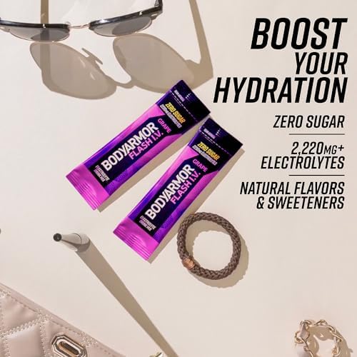 BODYARMOR Flash IV Electrolyte Packets, Strawberry Kiwi - Zero Sugar Drink Mix, Single Serve Packs, Coconut Water Powder (6 Count)