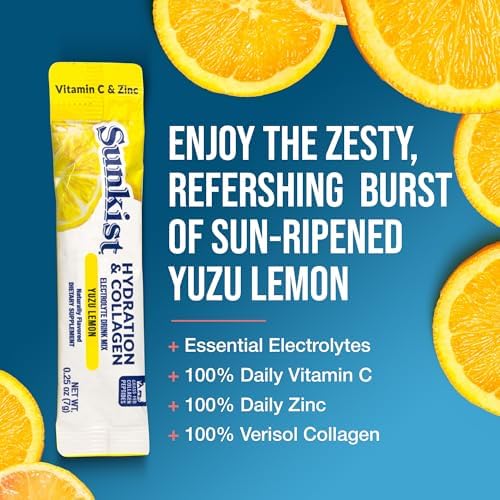 The Frozen Bean Sunkist Collagen Drink Mix - Hydration Strawberry Lemon Electrolyte Drink for Women with Vitamin C, Zinc, Collagen Peptides, Naturally Flavored - 20 Pack