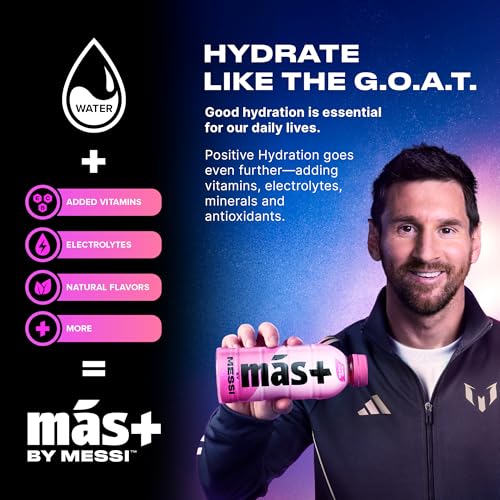 Más+ By Messi 19.2oz Miami Punch Sports Drink & Hydration Beverage, Natural Flavors with Vitamins and Electrolytes, No Artificial Sweeteners or Colors, 12-pack