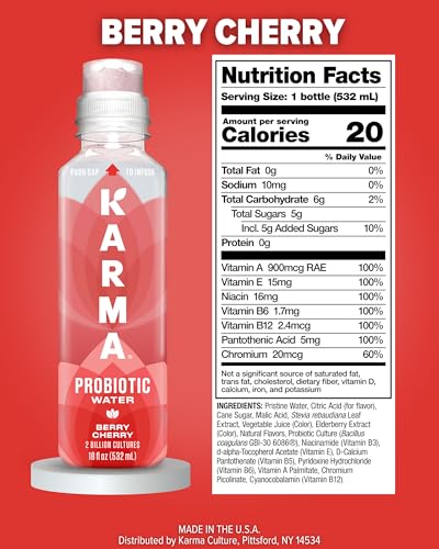 Karma Probiotic Water - 12 Pack, Watermelon Wild Berry Drink - Immune & Gut Health Support