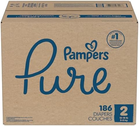 Pampers Pure Protection Baby Diapers, Size 1 (8-14 lbs), 82 Count, Up to 100% Leakproof, Premium Plant-based Skin Protection, Hypoallergenic Soft Diapers